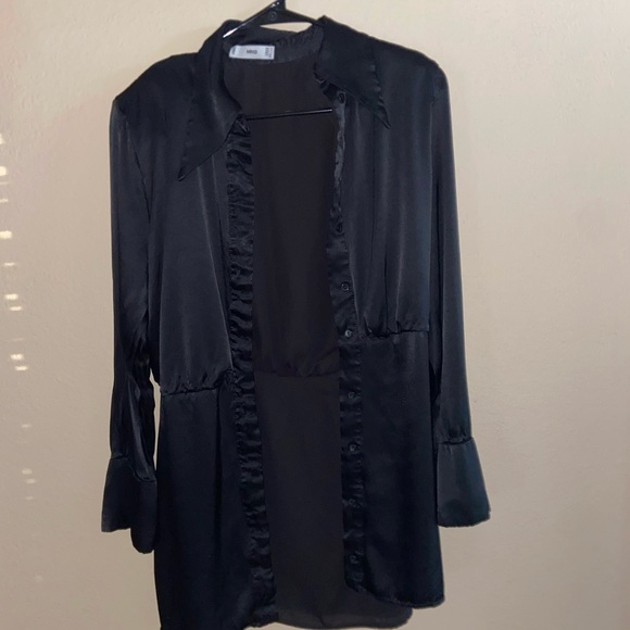 MNG x UO black blouse top mini dress cute bell bottom sleeved 90s formal wear - Picture 2 of 9